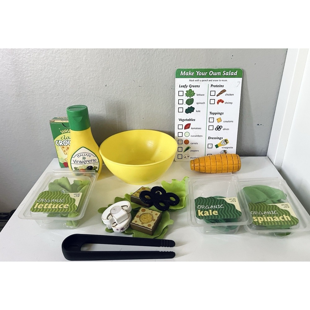 Melissa & Doug‎ Salad Bowl Lettuce Kale Dressing Pepper Olives Croutons Lot